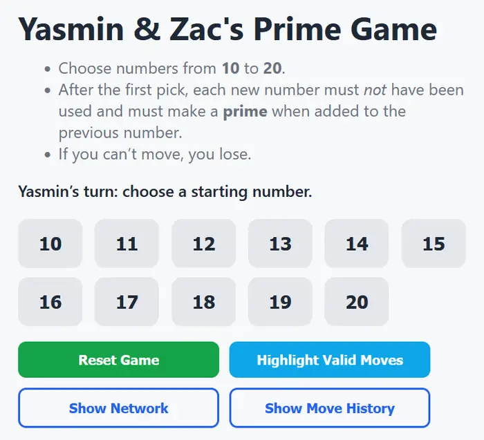 Yasmin and Zac's Prime Game